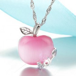 Women's Silver Crystal Apple Pendant Necklace