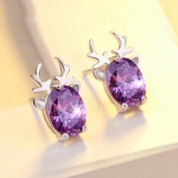 Silver Elk Purple Crystal Earrings