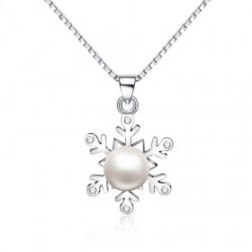 Silver Pearl Snowflake Earrings Pendant Necklace