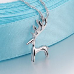 Silver Original Elk Deer Animal Pendantc Necklace