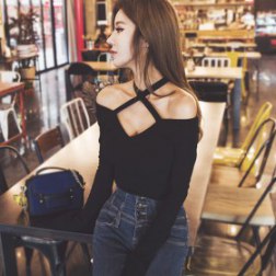 Sexy Halter Neck Long-sleeved Slim Pullover Top