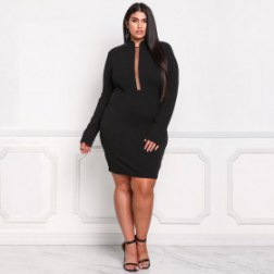 Plus Size Black Long Sleeves Sexy Bodycon Dress