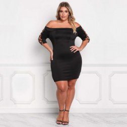 Plus Size Off The Shoulder Hollow Bodycon Dress
