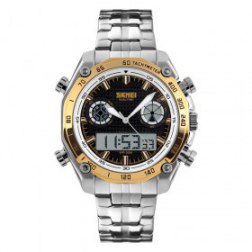 Men's Digital Electronic Stainless Steel Band Waterproof Sport Watch Casual Military Multifunction Watch