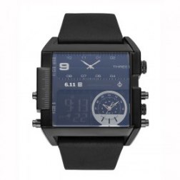 Multifunction Square Leather Band Waterproof Luminous Stopwatch Outdoor Sport Electronic Watch