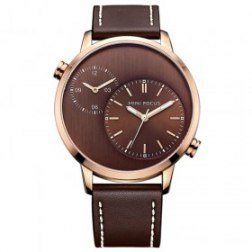 Watch Dual Time Zone Large Face Watch Leather Band Analog Display Watch