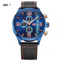 Fashion Men's Multifunction Leather Band Waterproof Wrist Watch