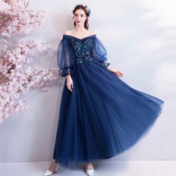 Sexy Lace Puff Sleeves Prom Evening Dress
