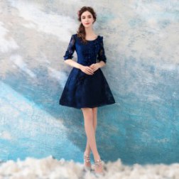 Half Sleeve Floral Lace Cocktail Party Dress