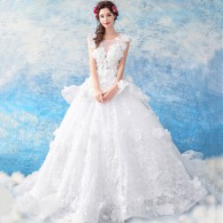 Women's White Sleeveless Embroidery Lace Bridesmaid Evening Dresses