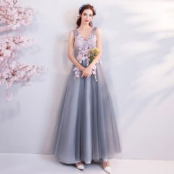Sexy Lace V-neck Sleeveless Embroidery Evening Dress