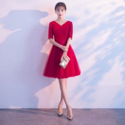 Sexy Champagne V-neck Half Sleeves Evening Dress