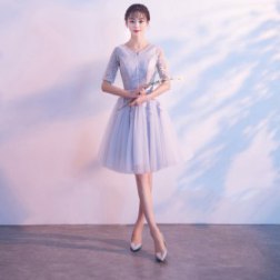 Sexy Lace Pink Short Sleeves Embroidery Evening Dress