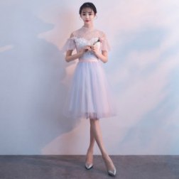 Women's Lace Cold Shoulder Floral Embroidery Evening Dress