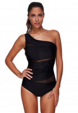 Sexy One Shoulder Solid Color One-piece Swimwear