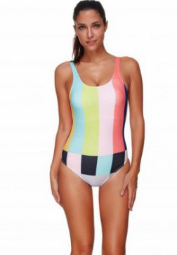 Women's Bikini Sexy Stripe Elasticity Backless One Piece Swimsuit