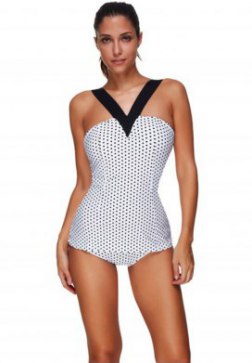 Women's One-piece Sexy V Neck Dots Swimsuits