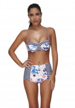 Women's Stripes Printing Sling Bikini Set