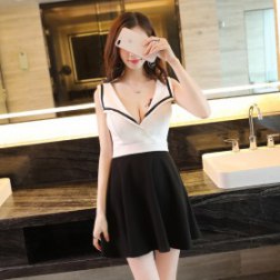 Women's V-Neck Lapel Collar A-Line Stretchy Dress