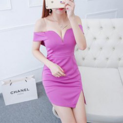 Women's V Neck Solid Off Shoulder Bodycon Dress
