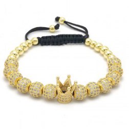 1pcs New Design Women's Fashion CZ Imperial Crown Bracelet with 6mm Gold-color Micro Pave CZ Women Braiding Macrame Bracelet