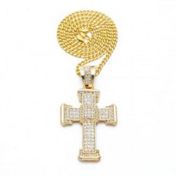 Trendy Alloy Silver Gold Color Full Crystal Cross Necklace Male Maxi Statement Necklace Jewelry Gift