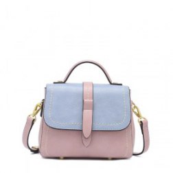 Women's Fashion Leather Contrast Color Shoulder Bag Tote Handbag