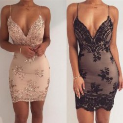 Sexy V-Neck Backless Mini Sequined Dress