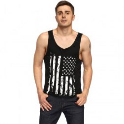 Men's Casual Cotton Front Print Sleeveless Tank Tops Muscle Tees