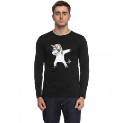 Men's Fashion Casual Unicorn Printing Long Sleeves T-Shirt