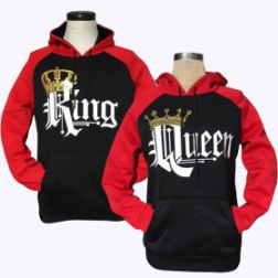Couple Matching King Queen Crown Raglan Pullover Hoodie