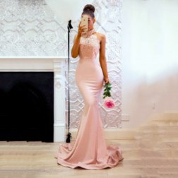 Sexy Sleeveless Lace Mermaid Hanging Neck Dress