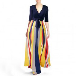 Mid Sleeve Printed Striped Dress