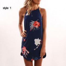 Sexy Halter Neck Flowers Printing Dress