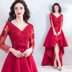 Red Sexy V-neck Lace Bridesmaid Dress
