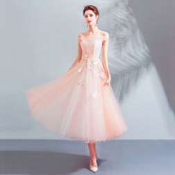 Pink Sexy Off The Shoulder Lace Bridesmaid Dress