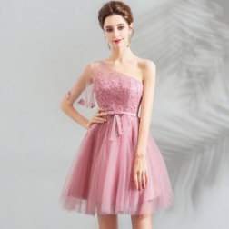 Pink Sexy One Shoulder Cocktail Gowns