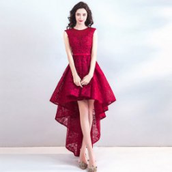 Sexy Sleeveless Lace Front Short Back Long Evening Gowns Bridesmaid Dress