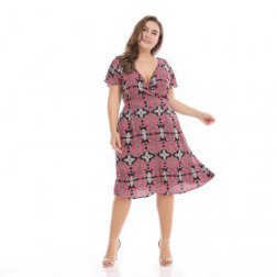 Plus Size Sexy V-neck Short Sleeve Printed Slim Dresses
