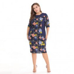 Plus Size Short Sleeve Print Casual Dress