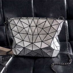 PU Leather Geometric Rhombic Metal Chain Casual Crossbody Messenger Bag Purse