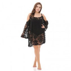 Plus Size Cold Shoulder Lace Beach Pullover Cover Up