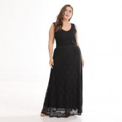Plus Size Black Lace Sleeveless Long Dress