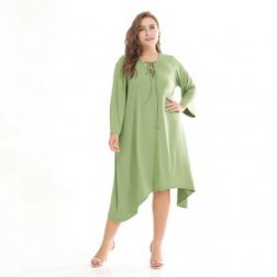 Plus Size Solid Color Long sleeve Irregular Long Dress