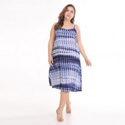 Plus Size Dress Women Summer Sleeveless Strappy Printing Casual Beach Party Dress