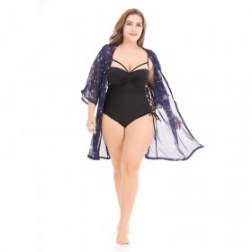 Fashion Plus Size Chiffon Print Loose Shawl Cardigan Top Cover Up Beachwear