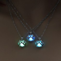 Glow in The Dark Necklace Dog Paw Silver Chain Jewelry Pendants Necklace