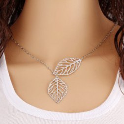 Women's Metal double Leaf Necklace Double Leaf Clavicle Chain