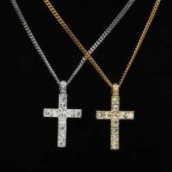 Hip Hop Alloy Cross Pendant Necklace Crystal Crucifix Charm Jewelry