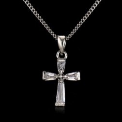 Women's Cross Pendant Necklaces Crystal Pendant Cubic Zirconia Long Necklace